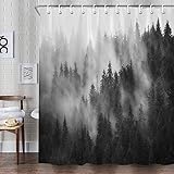 Dvikvmo Foggy Forest Shower Curtain Black and White Misty Trees Fantasy Fog Pine Nature Outdoor Them