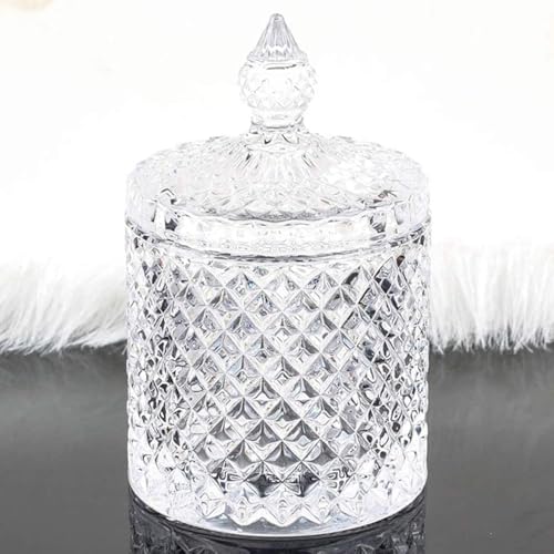 Maestro craft Jar with Lid, Clear Crystal Glass Biscuit Barrel Container Decorative Candy Jar, Jewellery Storage Jar, Sugar Sweet Jar, Organiser Jar 300ml