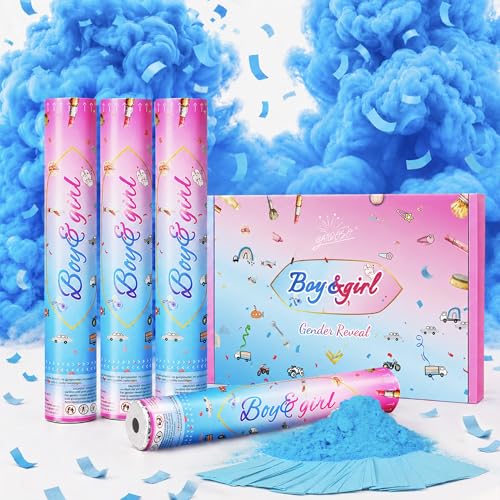GAILROSO Gender Reveal Confetti Cannon Corn Powder Party Poppers 4pack