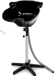 حوض غسيل شعر متحرك للصالون، قابل للتعديل، مع حامل معدني، أسود