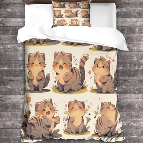 Housse de couette chat 3D motif animal mignon fermeture éclair lit 1 personne