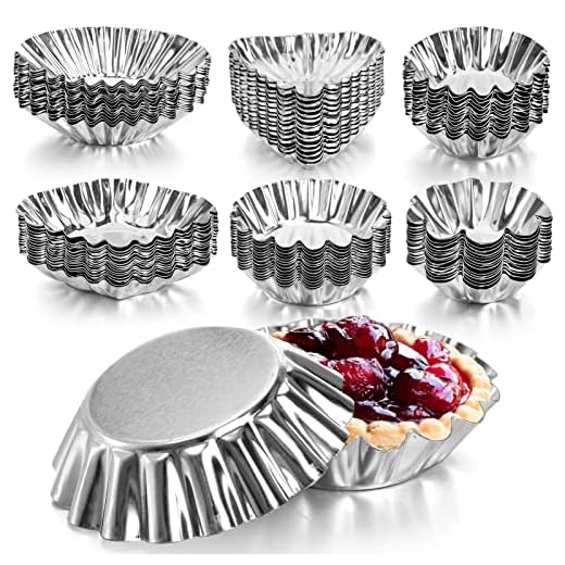 ZOOFOX 90 Pieces Mini Tart Pan, Egg Tart Molds Nonstick Quiche Pan for Baking, Stainless Steel Baking Tool for Cookie, Pies, Cupcakes, Mini Cakes, Pudding, Jello