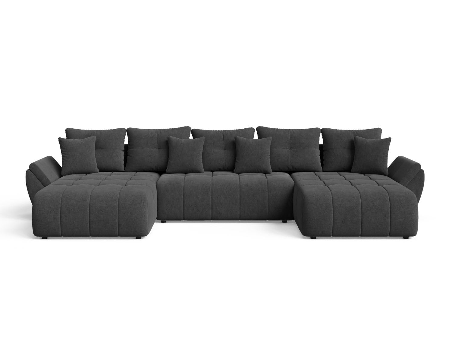 GRAINGOLD Decor U Ecksofa modern mit Bettfunktion, 382x192 cm, U-Form Sofa, Schlafcouch für Wohnzimmer, Veloursstoff, 5-Sitzer Wohnlandschaft, Ecksofa mit Bettkasten (Anthrazit)