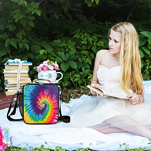 Swirl Tie Dye Lunch Box For Kids, Rainbow Geometry Insulated Lunch Bag For Boys Girls, Reusable Waterproof Lunch Box With Adjustable Shoulder Strap Cooler Tote Bag For School, Work, Picnic #TOP4