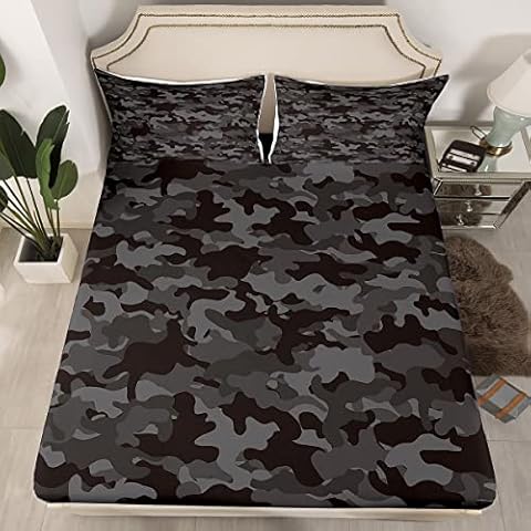Armee-Camouflage-Bettwäsche-Set, schwarze Camouflage-Bettlaken für Kinder, Jungen, Teenager, Erwachsene Cover