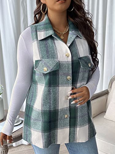Makemechic Women's Plus Size Plaid Vest Coat Button Down Sleeveless Coat Jacket Outerwear Plus Multicolor 4Xl #TOP2