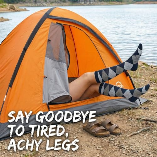 Image of Couver Women's Argyle Knee High Socks - Soft Acrylic Over the Calf Tube Style Socks for Casual Athletic - One Size