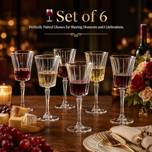 Image of bellemax 250ml Premium Long Stem Wine Glasses, Crystal Clear Glass Wine Goblets for Red Wine, White Wine, Champagne, Cocktail, Party, Home, Bar & Restaurant Use (Set of 6)