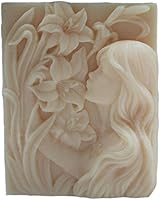 Vista 1 de Molde de silicona para jabón y vela - Diseño de niña y flores - Molde de resina (12039)