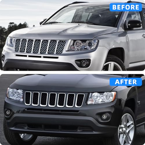 Image of JINCHEN 7pcs Grill Mesh Inserts Clip-on Compatible with Jeep Compass 2011-2016, Front Grill Inserts Grille Cover Frame Trims (Chrome)