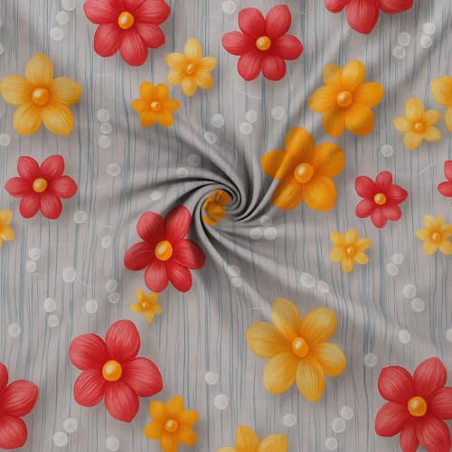 Image of RUMPS 380 TC Premium Heavy Cotton 7D Print Fast Colour Feel Elastic Fitted Floral Bedsheet King Size with 2 Pillow Covers || (7d Grey Flower, Fitted - Double-72 x72)