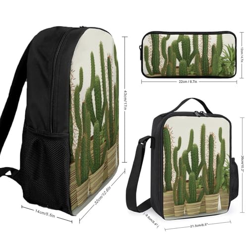 Green Tropical Plant Backpack Set Lightweight Bag Lunch Box Pencil Bags for Women Men Bookbags 3 in 12