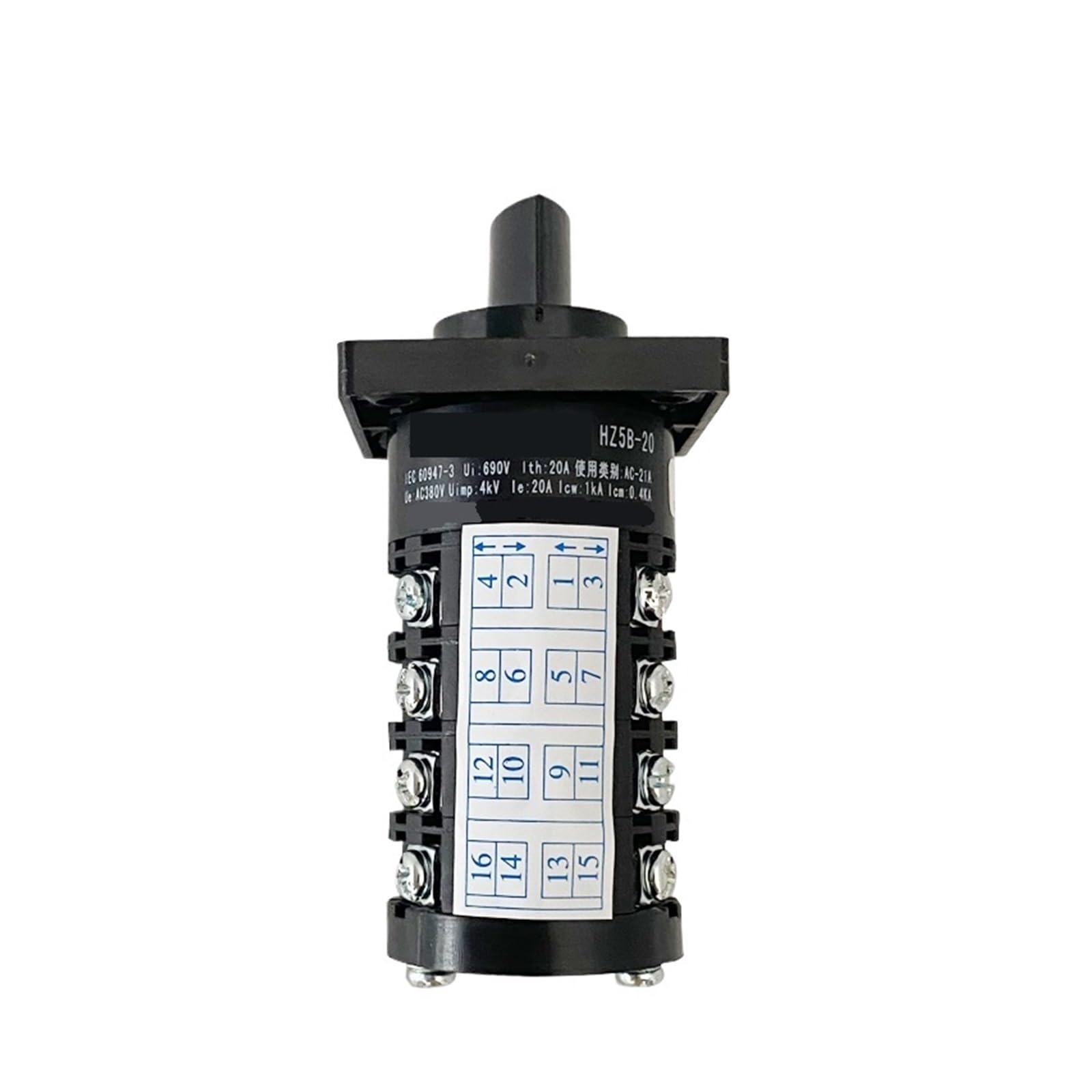 Interruptor Giratorio HZ5B-20/4 0-4 Posiciones 20A Cuatro Polos 16 Tornillos Transferencia Manual
