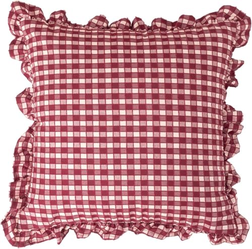 Baumwollweich Mit Rüschen Kariert Kissenbezug 45x45 cm -...