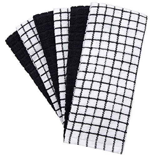 Image of Bumble Kitchen Towels (6 Pack) | 16 inch x 28 inch | 100% Cotton Dish Towels for Kitchen | 380 GSM | Soft, Highly Absorbent & Durable Dish Towels with Hanging Loop | Black