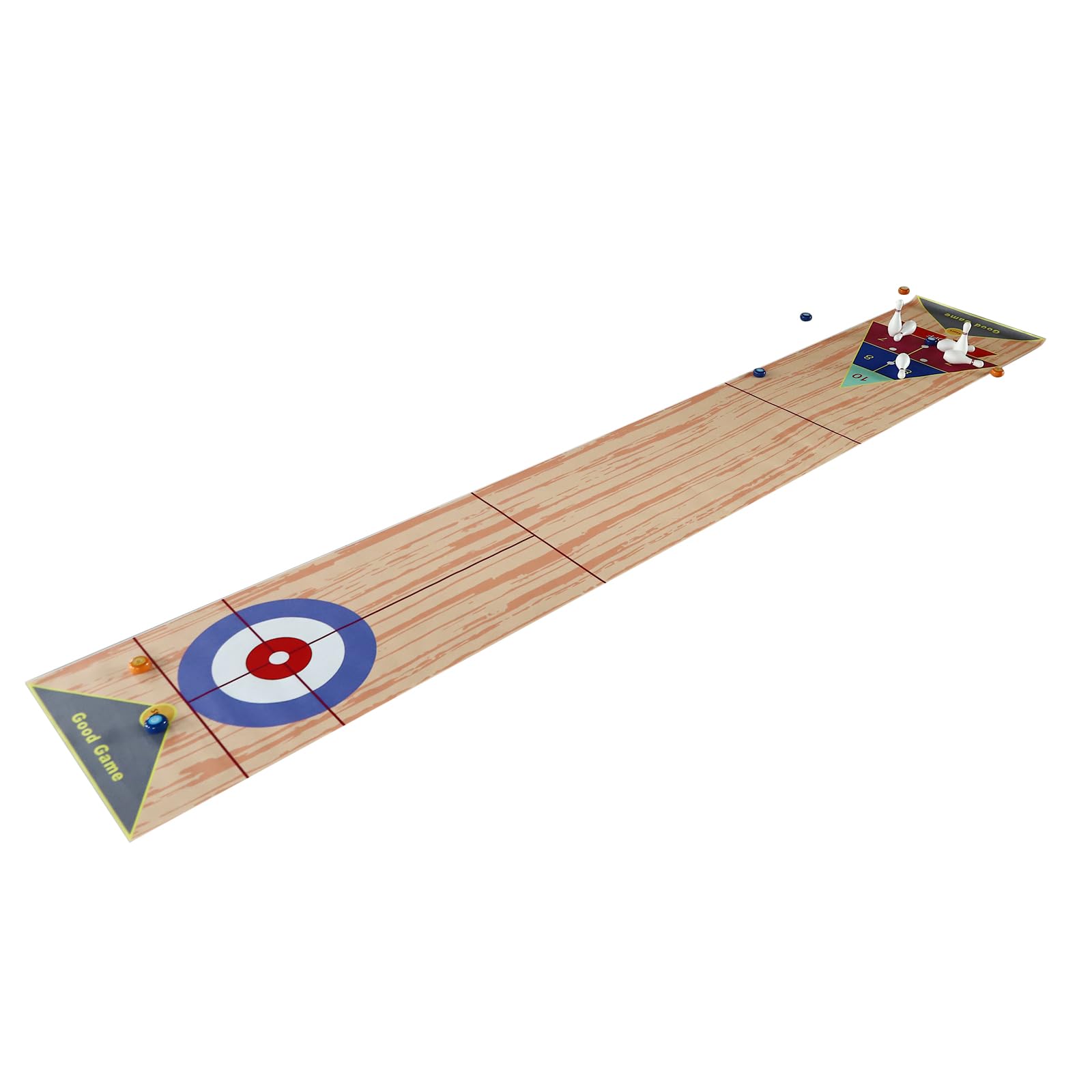 Set di giochi da tavolo 3 in 1, shuffleboard bowling curling, gioco di famiglia, con 2 aste di spinta e 8 arricciature e 6 pin, tavolo Top Games per casa, ufficio, feste