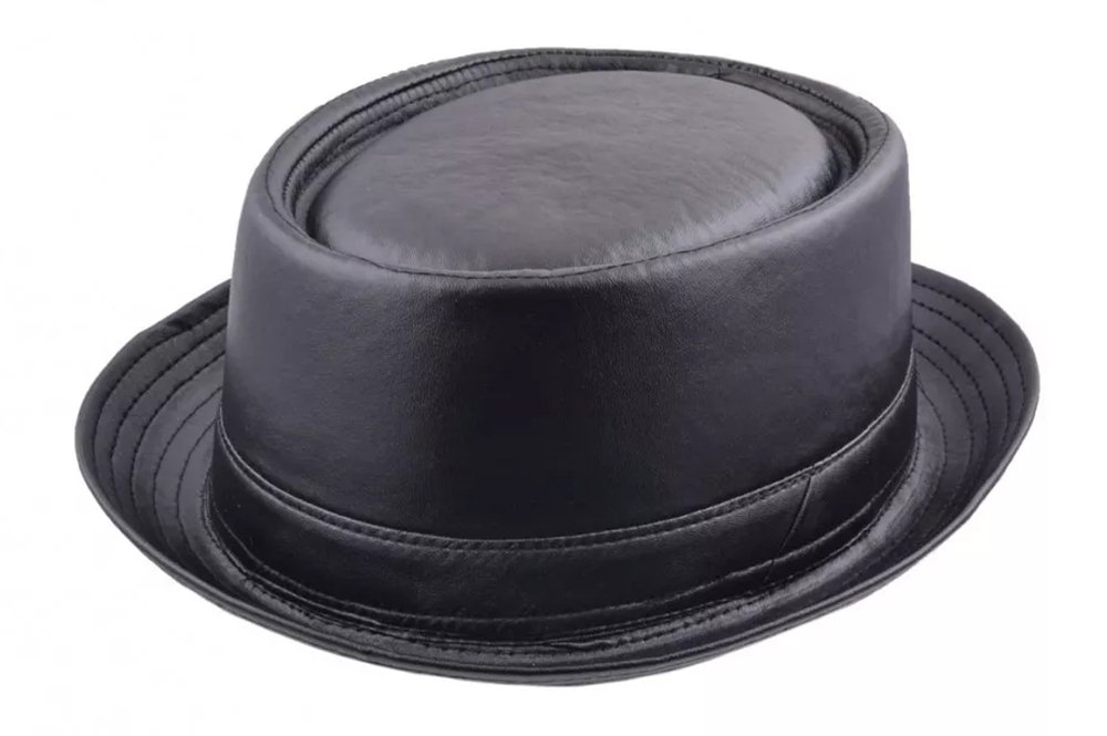 Maz Men's Black Faux Leather Look Pork Pie Hat - (57Cm)