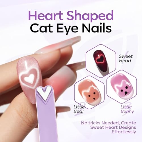 Image of Modelones Cat Eye Gel Nail Polish Magnet, 8-in-1 Cat Eye Magnet Tool for Gel Nails Strong Magnetic Nail Art Wand with Steel Ball, Glass Bead& French Tip&Clover Cateye Multi-Effect Magnets DIY Salon