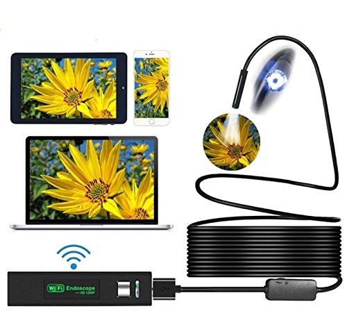 Inspection Camera MASO IP67 Waterproof Wireless HD 1200P Endoscope Camera with one Small Hook,WIFI Box Sucker,8 Led Lights,Cable length 2 M,Compatible with iOS/Android/Windows/Mac System