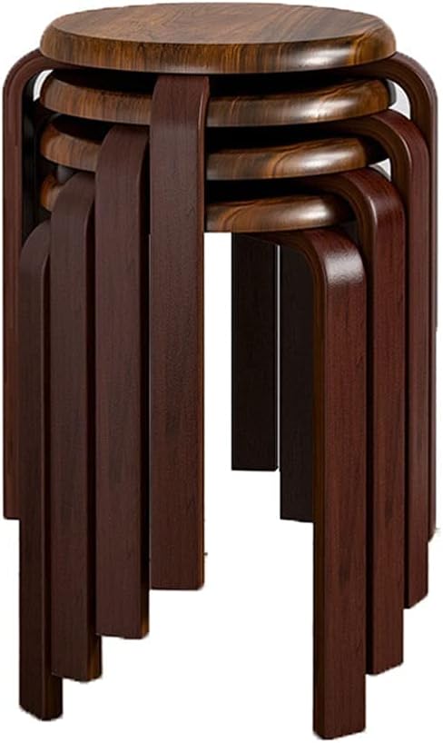 Minimalist Fashion Creative 4 Pack Stackable Dining Stool Chair Solid Wood Stool Low Stool Small Bench for Dining/Kitchen/Home Living Roomcasual/Walnut