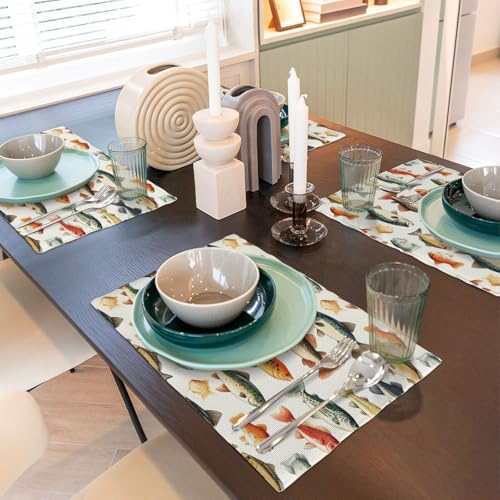 Sets de table double résistant chaleur : lot de 4 protections lavables poisson