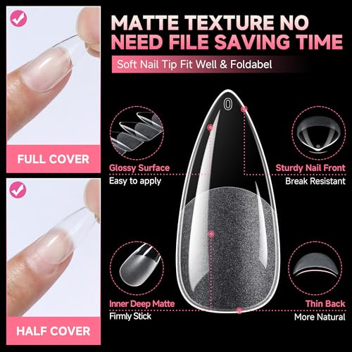 Image of UNA GELLA Medium Stiletto Nails Tips,504Pcs Press-on Nails Stiletto Clear Gel Nail Tips, Full Cover Pre-Etched Fake Acrylic Nails, Sturdy for Nail Extensions Home Art Salon 12 Sizes