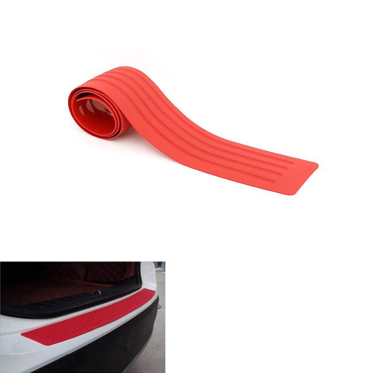 SMKJ Red Flexible PVC Rubber Sill Cover Non Slip Adhesive Strips Rear Bumper Protector Trunk Scratch-Resistant Guardrail