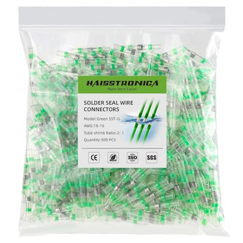 haisstronica 500PCS Solder Seal Wire Connectors, AWG 18-16 Green Sleeves