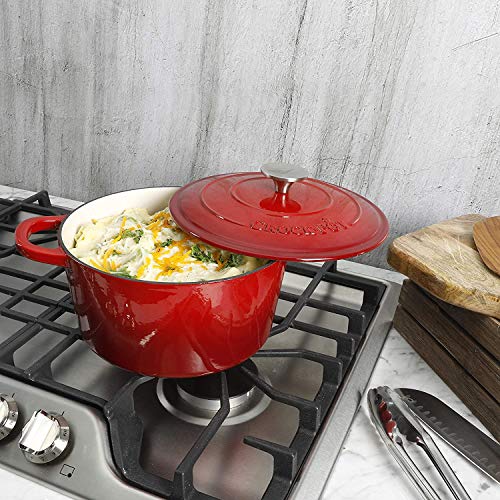 Image of Crock-Pot Artisan 3-Quart Round Enameled Cast Iron Dutch Oven - Gradient Red, Durable Heavy-Duty Cookware for Slow Cooking, Roasting, Baking with Lid