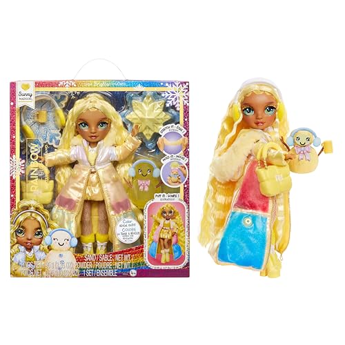 Rainbow High Winter Wonderland - Sunny (Gelb) - 28 cm Modepuppe, mit Verstecktem Magischem Schnee, der Sich mit Wasser Aufbauscht, mit Schneemann-Set, Geeignet für Kinder von 4-12 Jahre und Sammler