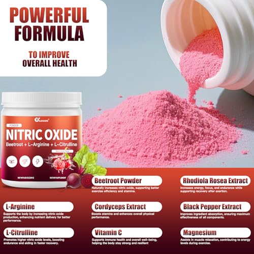 Image of Nitric Oxide Supplement - Beet Root Powder with L-Citrulline & L-Arginine, Nitric Oxide Supplements for Men Women with Beetroot, Supports Energy, Heart Health, Black Cherry Flavor, 35-Day Supply