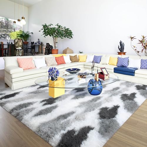 Image of Ultra Soft Fluffy Rugs for Bedroom 5x8 Feet, Shag Area Rugs for Living Room, Large Comfy Furry Rug for Boys Kids Baby Room Decor, Non Slip Nursery Rug Modern Indoor Fuzzy Floor Carpet, Grey White
