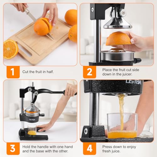OSTBA Cast Iron Manual Citrus Juicer, Heavy Duty Hand Press Orange Juicer with Stainless Steel Cup & Strainer, Commercial Grade Lemon Squeezer for Orange, Lemon, Lime, Grapefruit, Pomegranate by OSTBA - Used condition - Image 8