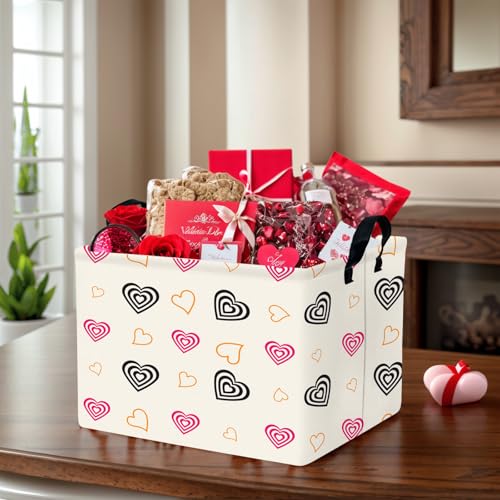 Image of Valentine's Day Basket Gift for Empty Cute Heart Large Storage Bin for Kid and Baby Room Decor (Red and Black)