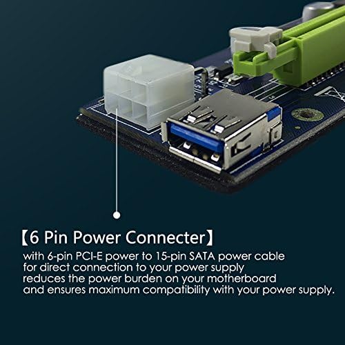 6Pin PCI-E 1X to 16X Enhanced Powered Riser Adapter Card & USB 3.0 Extension Cable & 6Pin to SATA Power Cable & GPU Riser Adapter, Perfect for GPU Graphic Card Express Ethereum Mining ETH (3PCS)