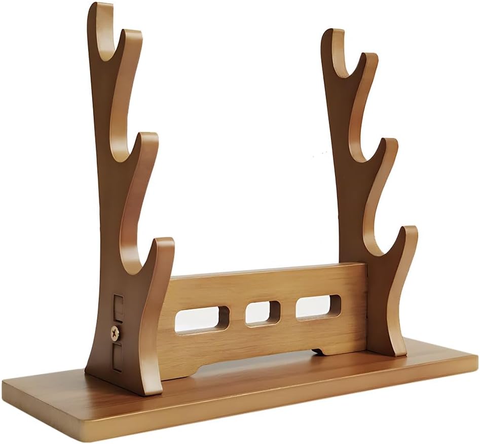 3-Tier Katana Stand, Cosplay Blade Holder,Wood Sword mount for Samurai Sword,Lightsaber Stand, Tanto Display The Best Gift for Sword Stand Lover.(3 Tier Brown)