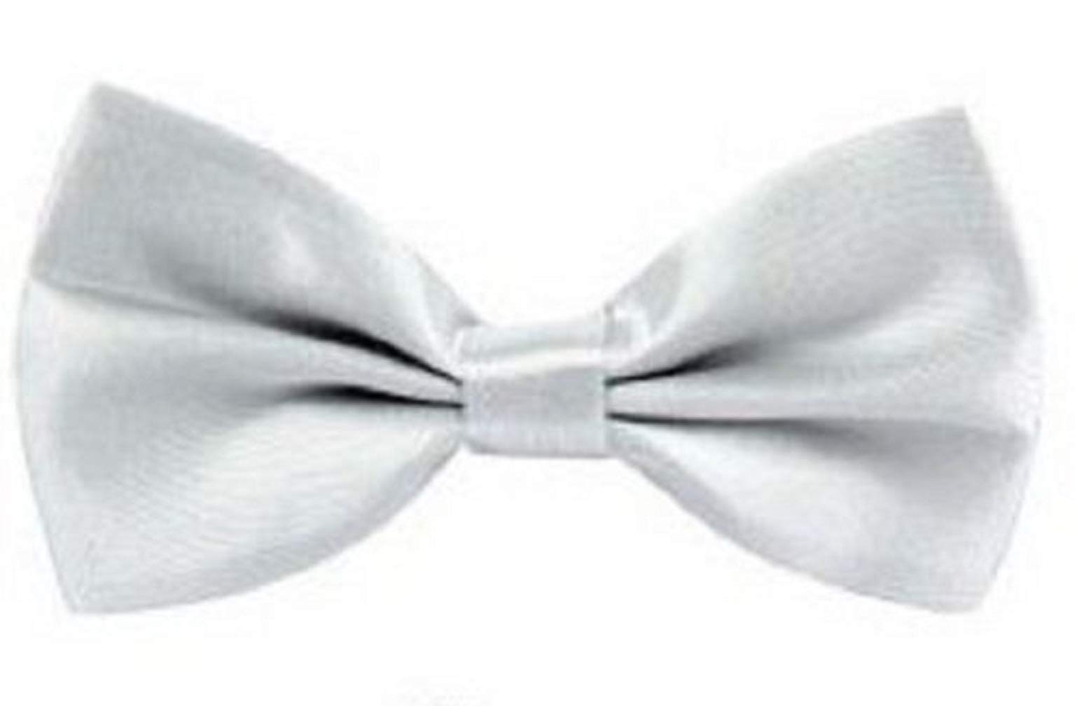L&L® Mens Pre Tied Plain Satin Clip On Bow tie Wedding Party Fancy (Silver)