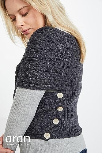 Women's Aran Cable Crossover Wrap Sweater 100% Merino Wool V-Neck with Buttons3