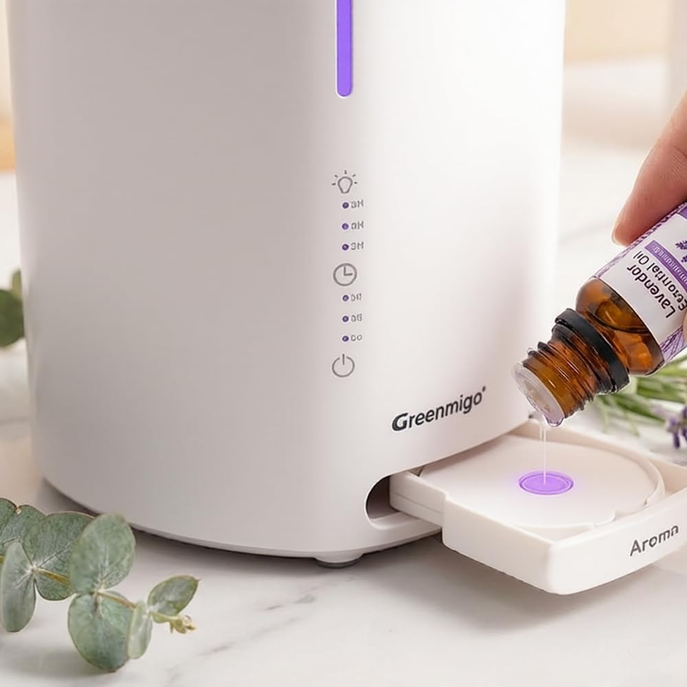 Humidificador 3L para Bebés y plantas,Difusor de Aceites Esenciales,Silencioso <28dB,Apagado Automático sin Agua,Temporizador,Luz de Noche,Blanco,para Dormitorios Oficina