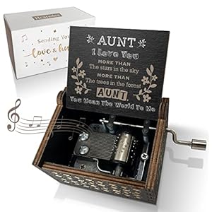 Gifts for Aunt Music Box from Niece or Nephew Aunt Birthday Gift Auntie Gifts You are My Sunshine Hand Crank Engraved Wooden Musical Boxes for I Love You AuntBlack