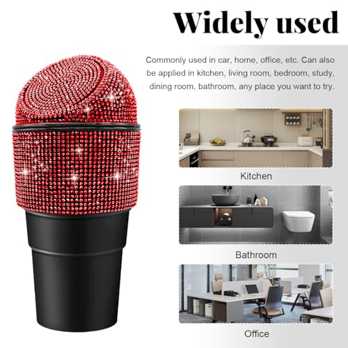 Image of Yourkar Bling Car Trash Can with Lid, Sparkling Crystal Auto Garbage Can with Leak-Proof Lid, Multipurpose Waterproof Trash Bin for Automotive Home Office Kitchen Bedroom (Red)