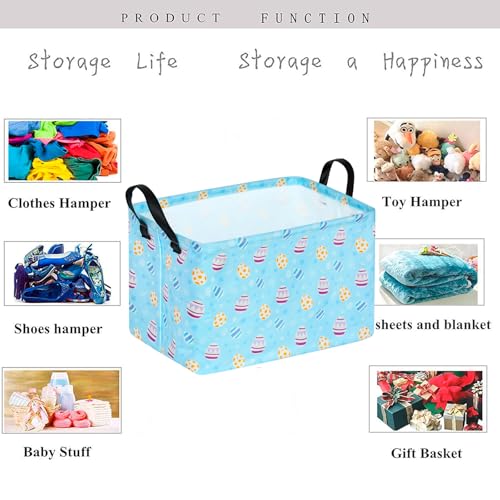 Image of Bunny Easter Eggs Basket Storage Basket Gift Shelf Basket Storage Bin, Nursery Basket Organizer Box for With Handles for Room Deco