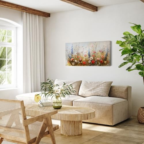 SERIMINO Colorful Floral Wall Art, Rustic Farmhouse Botanical Decor Large Artwork, Nature Wildflower Aesthetic Canvas Prints, Modern Cottagecore Wall Decor Living Room Kitchen Dining Room 20X40 Inch