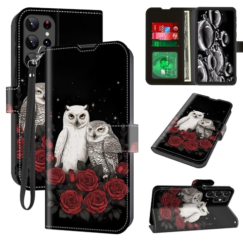Housse protection Samsung S22 Ultra hibou idéale pour vos sorties avec béquille et porte-carte