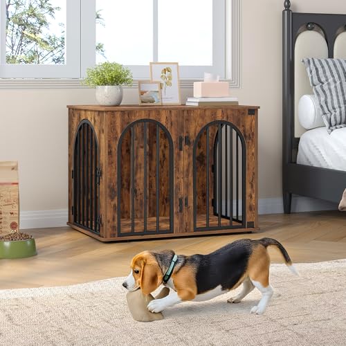 Hzuaneri Hundekäfig Möbel, 80cm Hundebox für Zuhause, 3 Türen, Bogentür, Moderne Hundebox Indoor für Hunde, Beistelltisch, Hundekäfig Hochbelastbar, 80 x 56 x 61 cm, Vintagebraun DFC85101B