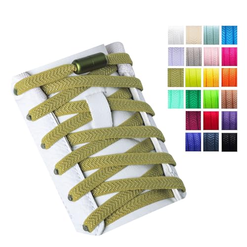 Olukssck 2 pares cordões elásticos sem nó com fivela de metal | cordões para sapatos de desporto | cordões elásticos sapatos para adultos crianças, verde militar