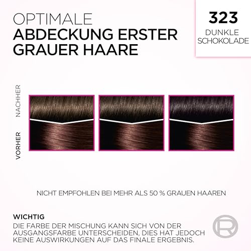 Foto von L'Oréal Paris Coloration ohne Ammoniak und ohne Silikone, Pflegende Intensivtönung mit Glanz-Reflex-Balsam, Casting Crème Gloss Haarfarbe, Nr. 323 Dunkle Schokolade (Braun), 1 Stück