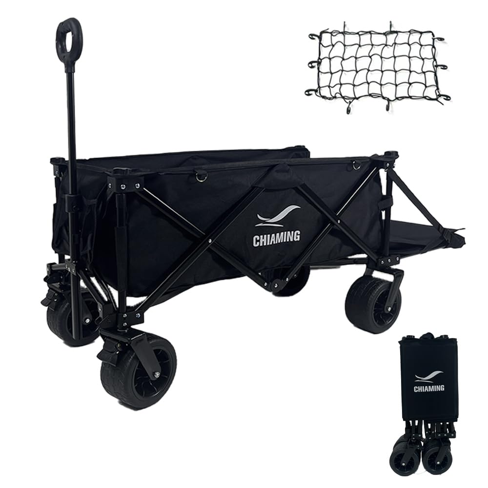 Amazon.co.jp: アウトドアワゴン キャリーワゴン キャリーカート キャンプカート【 大型タイヤ 】自立収納 コンパクト 耐荷重50kg  ワンタッチ収束式 100L 大容量 折り畳み キャリーカート キャンプカート 軽量 4輪 特大 タイヤ キャンプ (ブラック（長物対応 ...  人気推薦 ...
