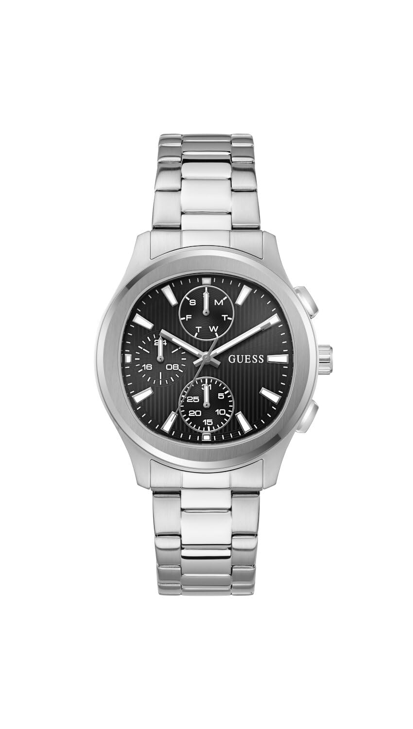 Guess Palmer GW1048G1 - Reloj de Pulsera analógico para Hombre, Cuarzo, Acero Inoxidable, 40 mm, Correa de Acero Inoxidable, Plata, 5 Bares, Color de la Esfera: Negro