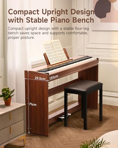 Donner DDP-70 Digital Piano 88 Key Weighted Keyboard with Bench, Full Size Keyboard Piano with Adjustable Touch Sensitivity, LCD, 238 Tones, 100 Demo, Wireless & MIDI Support, Gifts for Beginners - image 5
